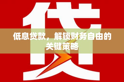 孟村低息贷款，解锁财务自由的关键策略