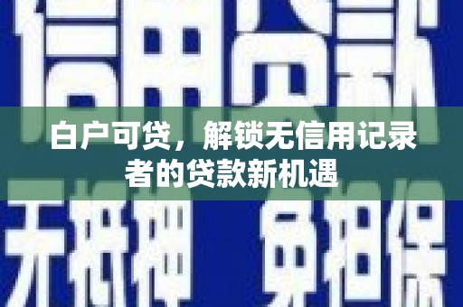 孟村白户可贷，解锁无信用记录者的贷款新机遇