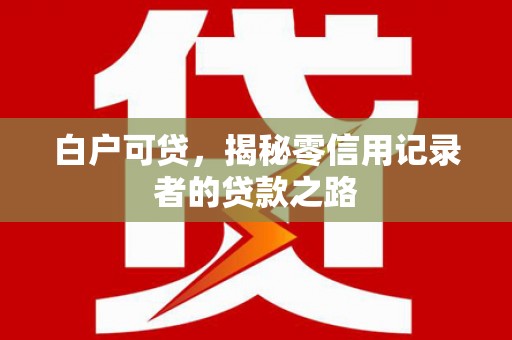孟村白户可贷，揭秘零信用记录者的贷款之路